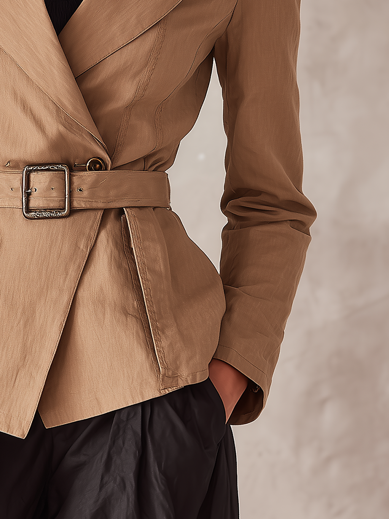 Modern Khaki Belted Wrap Blazer