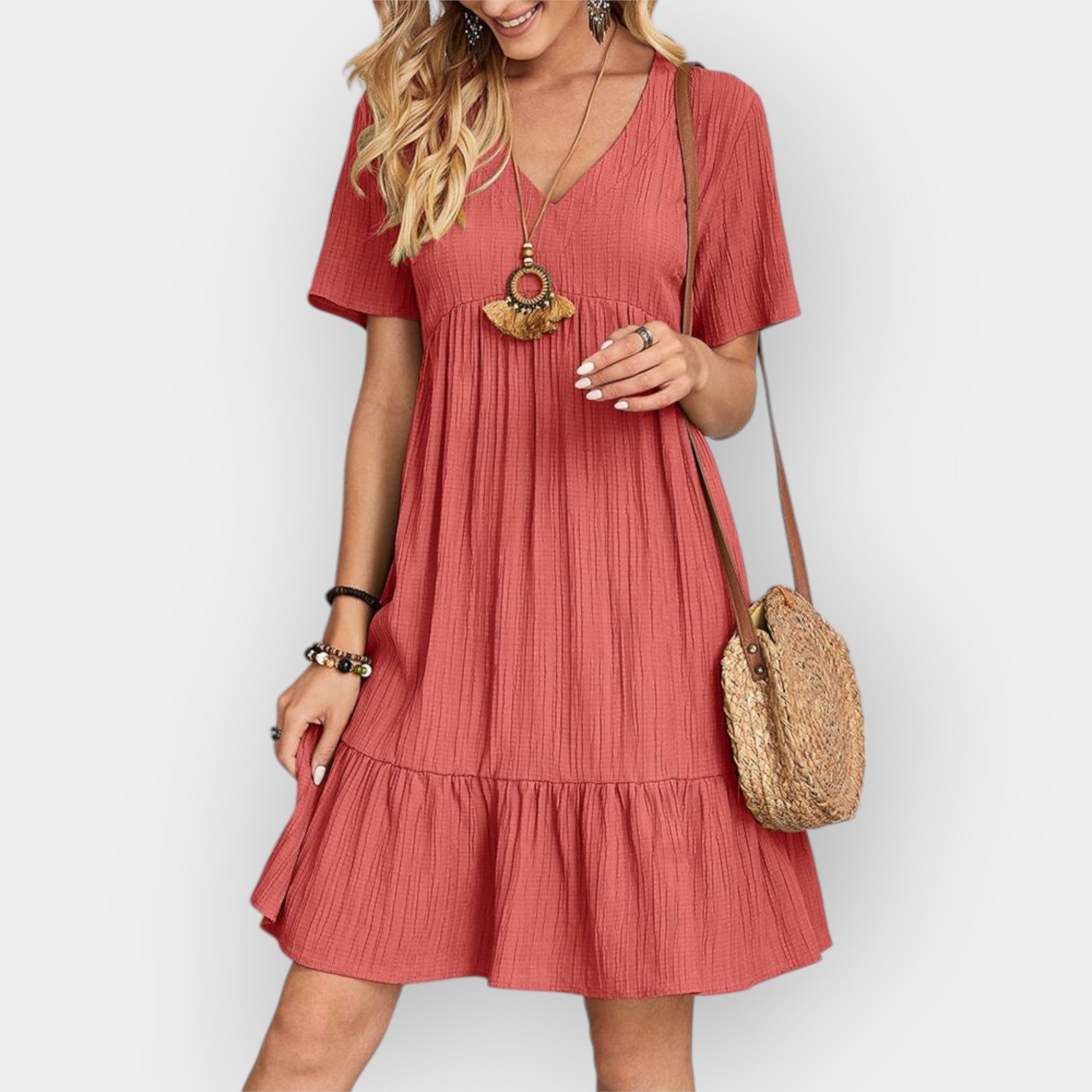 Midi Dress with V Cut