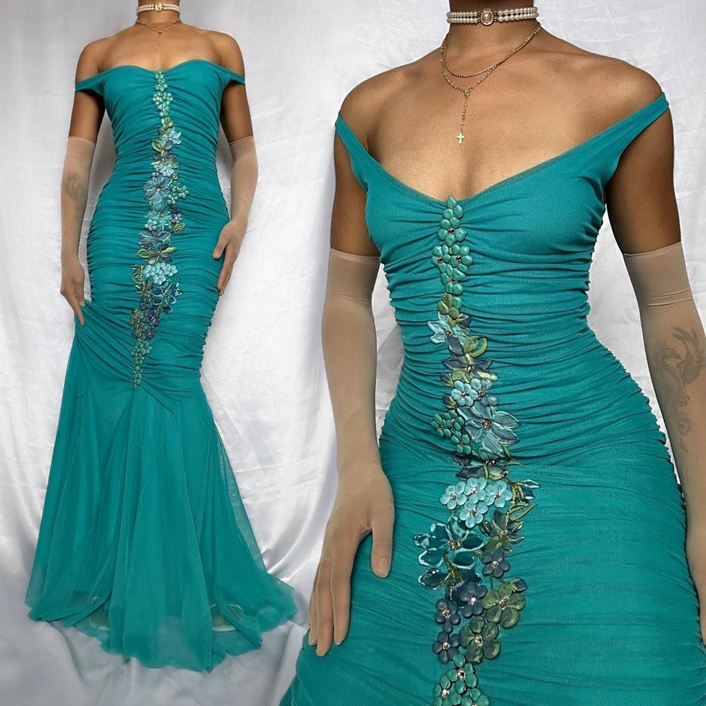 Women's Blue and Green Dress