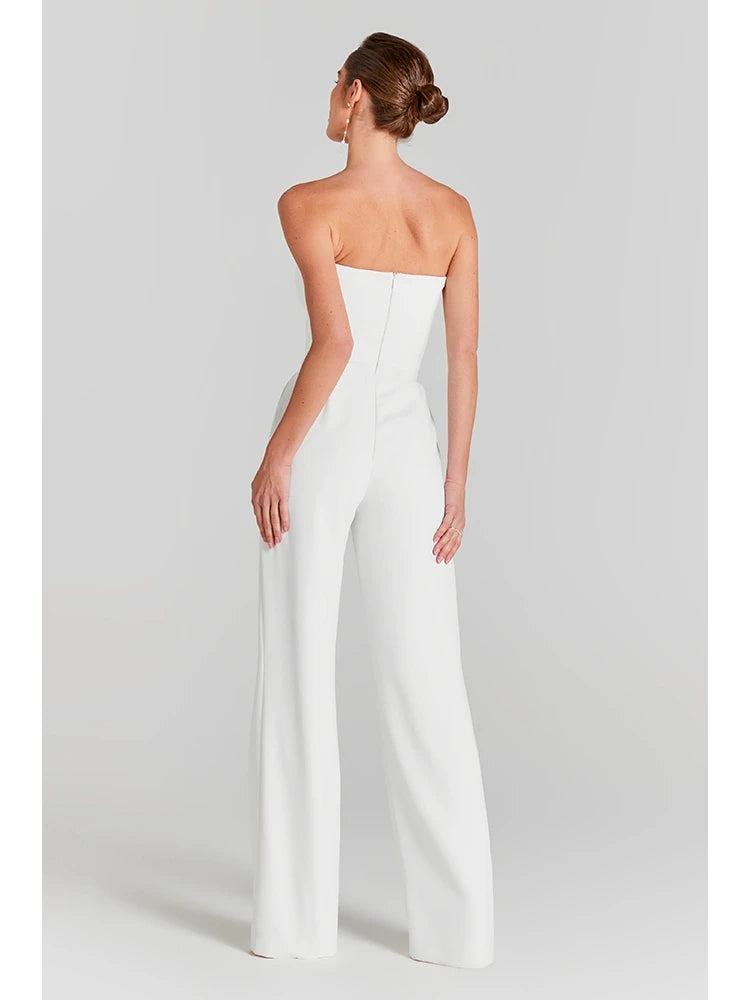 Trend4us Pearl Mesh Bodysuit and White Jumpsuit Set