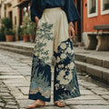 Women's Vintage Japanese Flower Art Print Pants