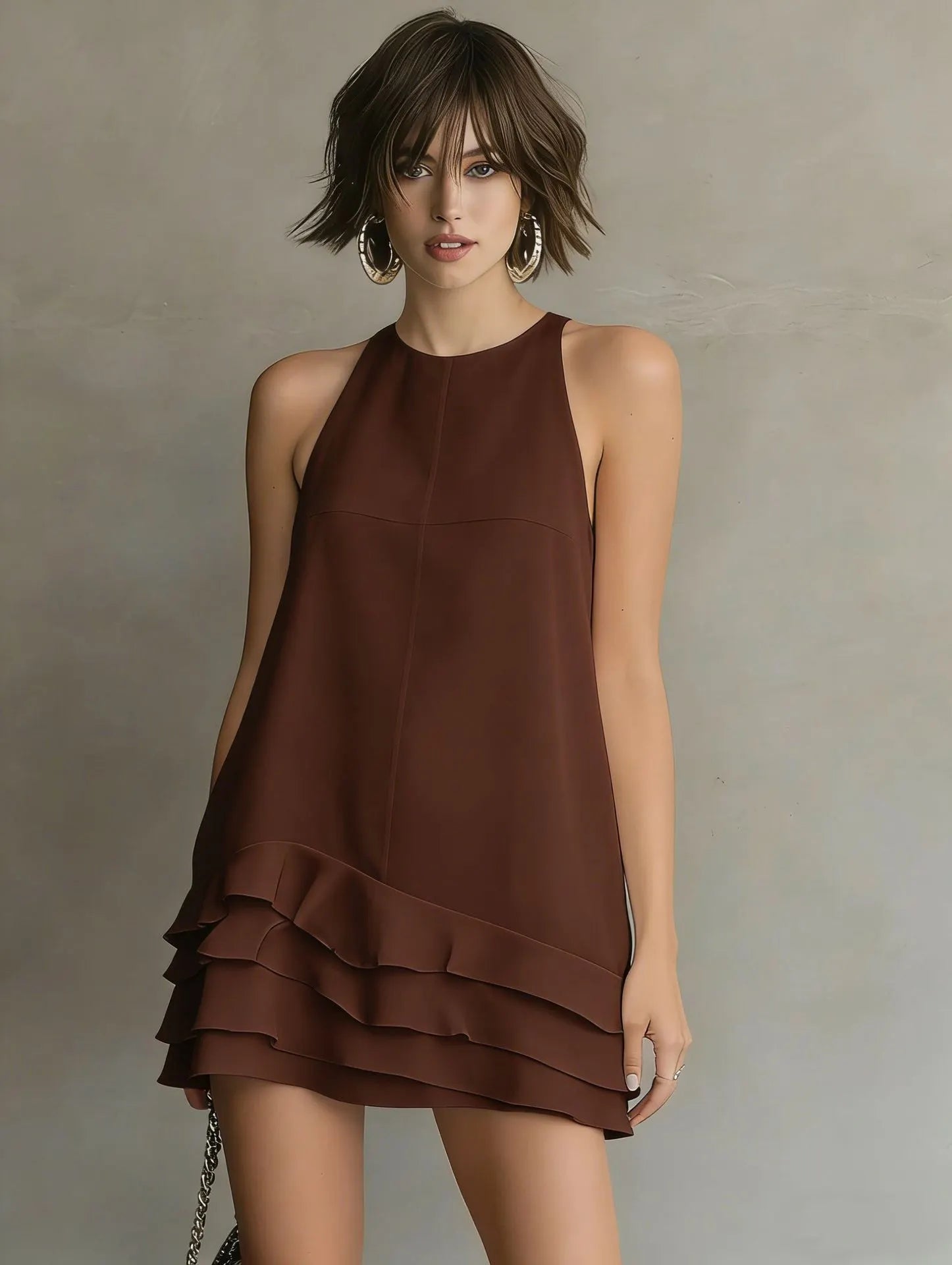 Women's Summer Sleeveless Tiered Ruffle Mini Dress - Loose Fit Flowy Swing Sun Dress
