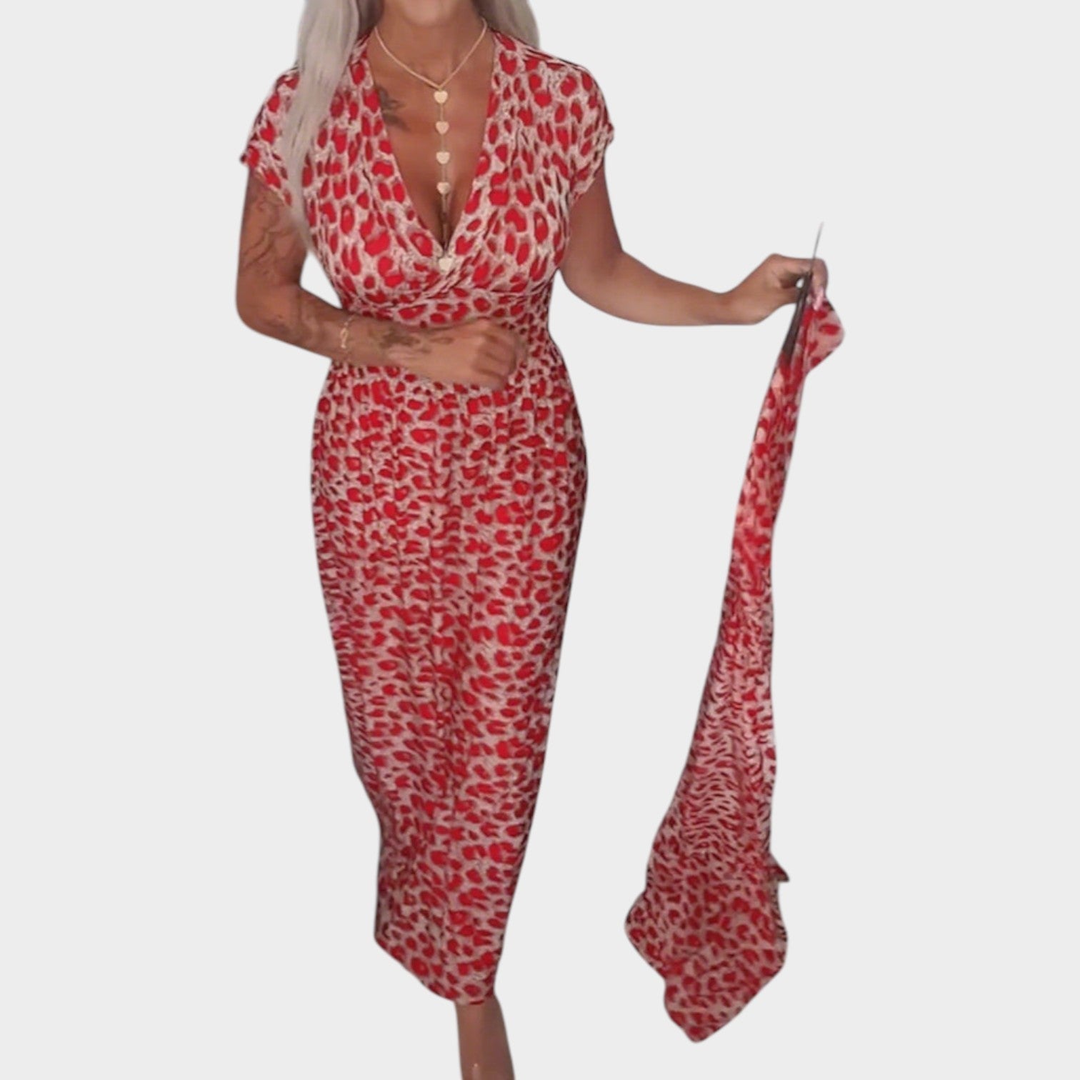 Printed Wrap-Style Midi Dress