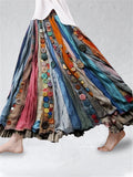 Boho Colorful Textile Flowy Linen Blend Wide Skirt f616