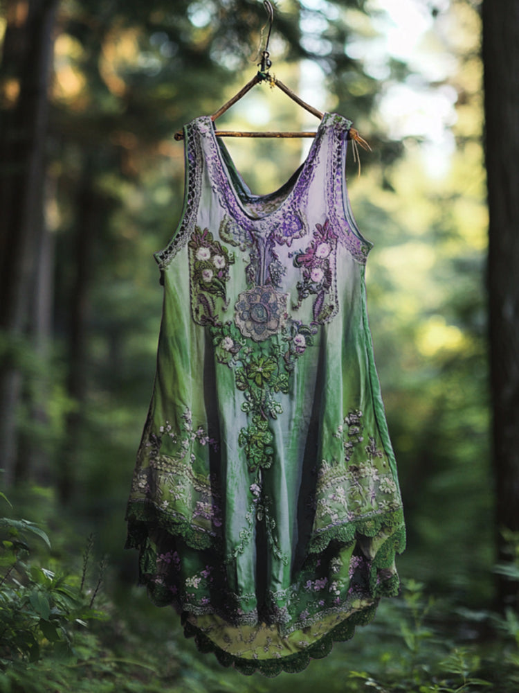Boho Lavender Gradient Lace Art Linen Sleeveless Tank Top