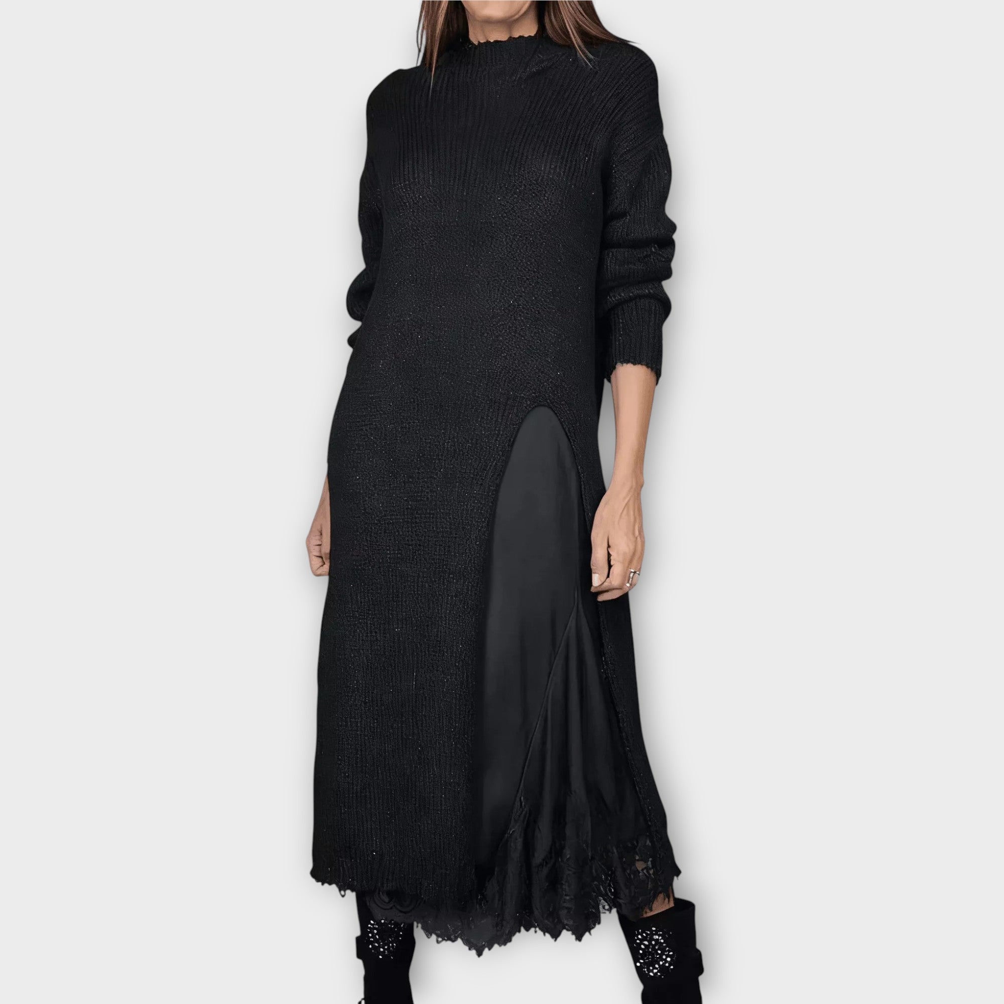 Elegant Knit Maxi Dress with Side Slit