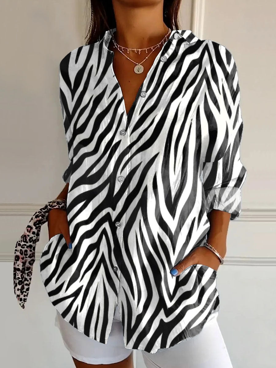 Women's Stripe Print Casual Long-sleeve Shirt