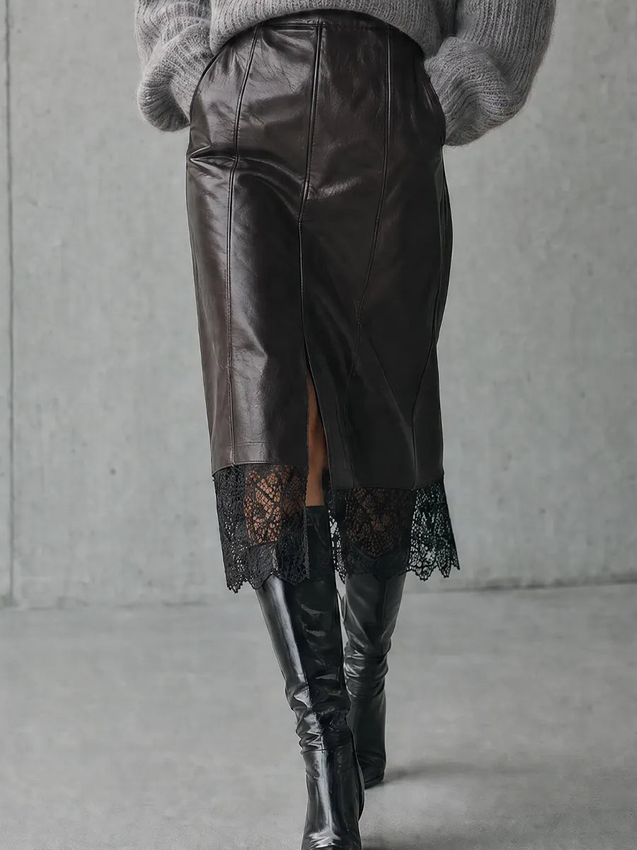 Effortless Chic Slouchy Sweater & Faux Leather Midi Skirt Outfit
