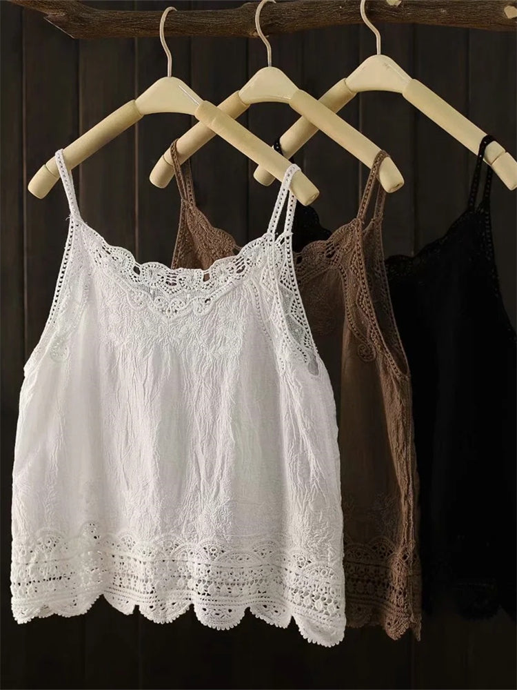 Boho Lace Patchwork Hem Comfy Cami Top