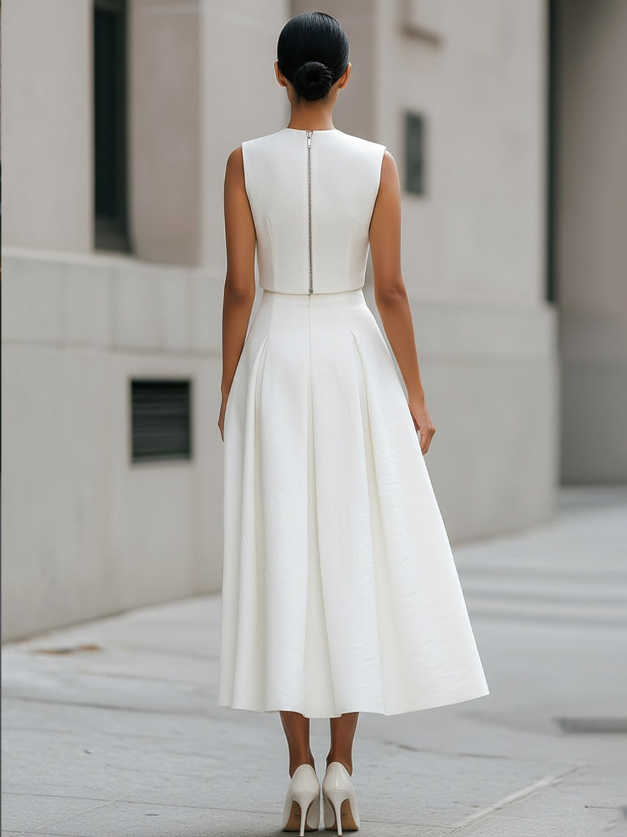 Sleeveless Cropped Top And Pleated Midi Skirt Set