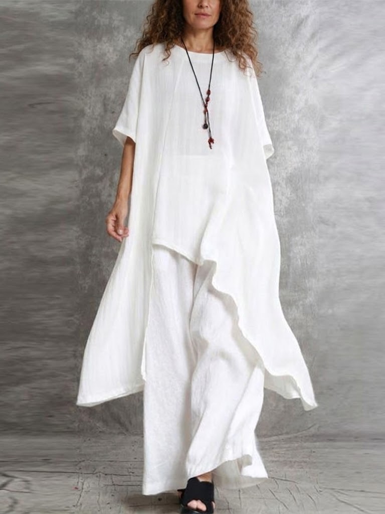 Casual Long Top And Pants Two-piece Set