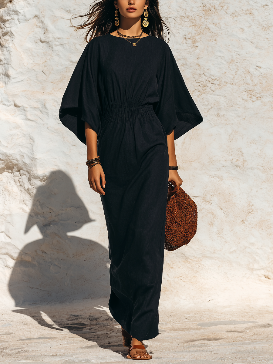 Minimalist Black Dolman Sleeve Maxi Dress