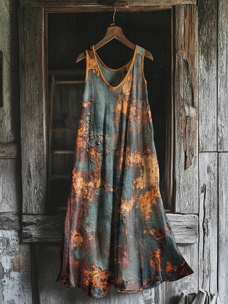 Vintage Rust Art Tank Midi Dress 8d23