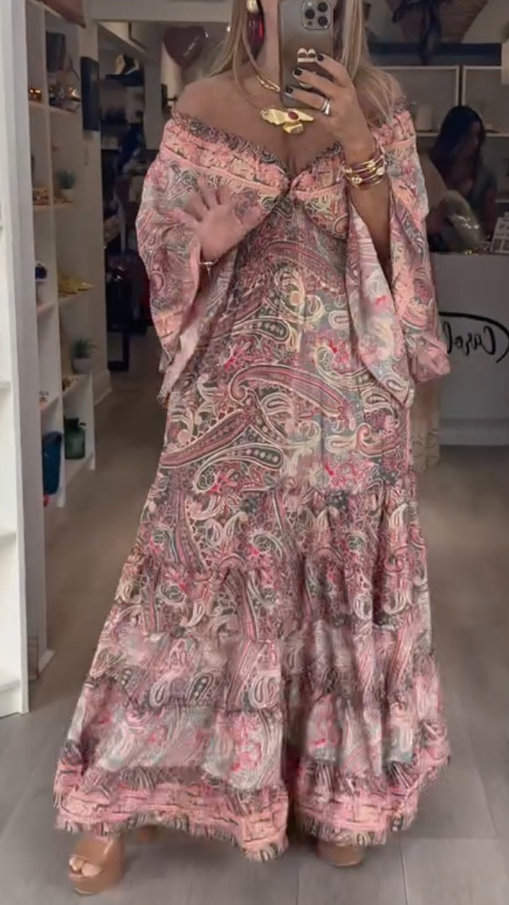 Boho Paisley Print Tiered Maxi Dress