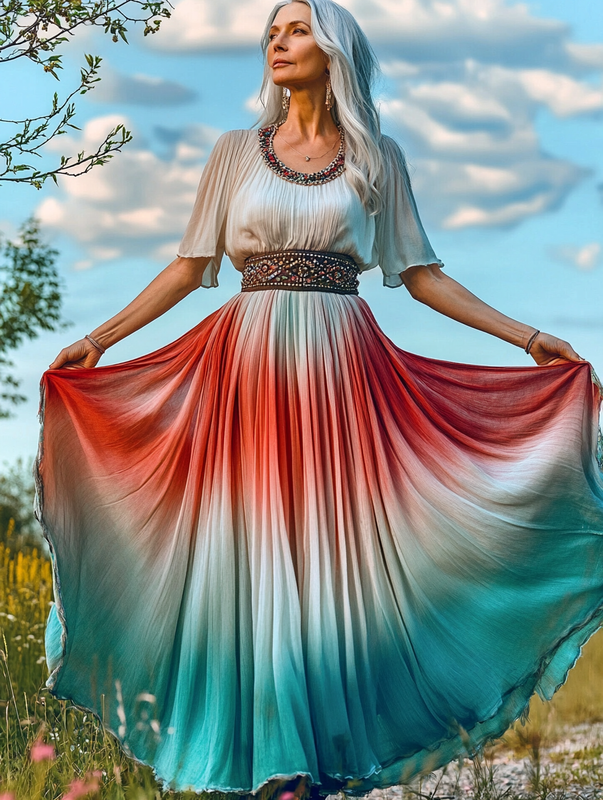 Summer vacation fashion elegant contrast color dress ae2e