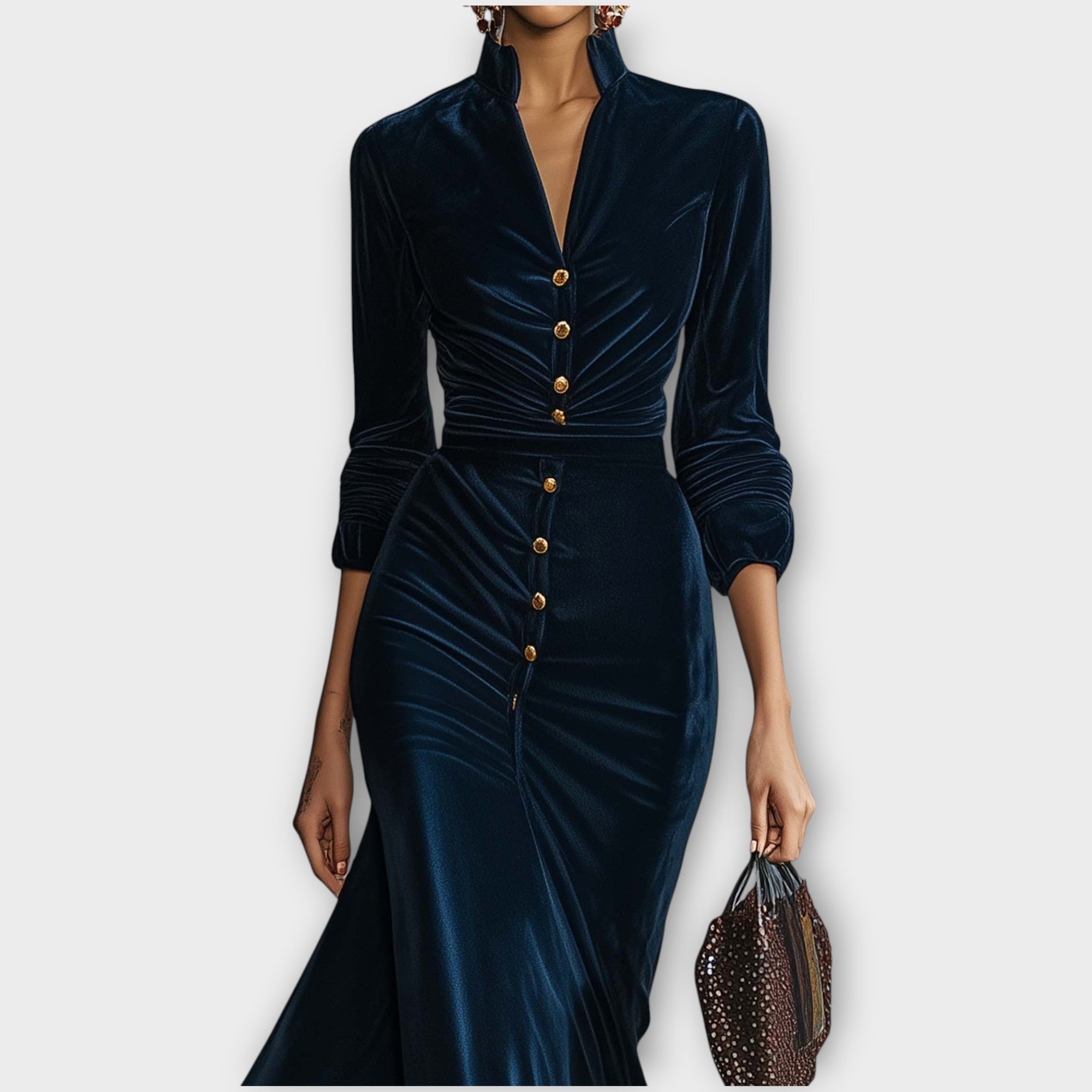 Midnight Velvet Button Maxi Dress