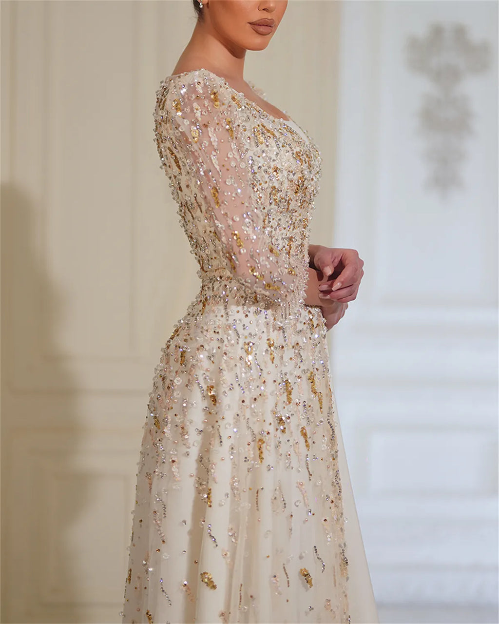 Women's Sequin Mesh Prom Dress - 01
