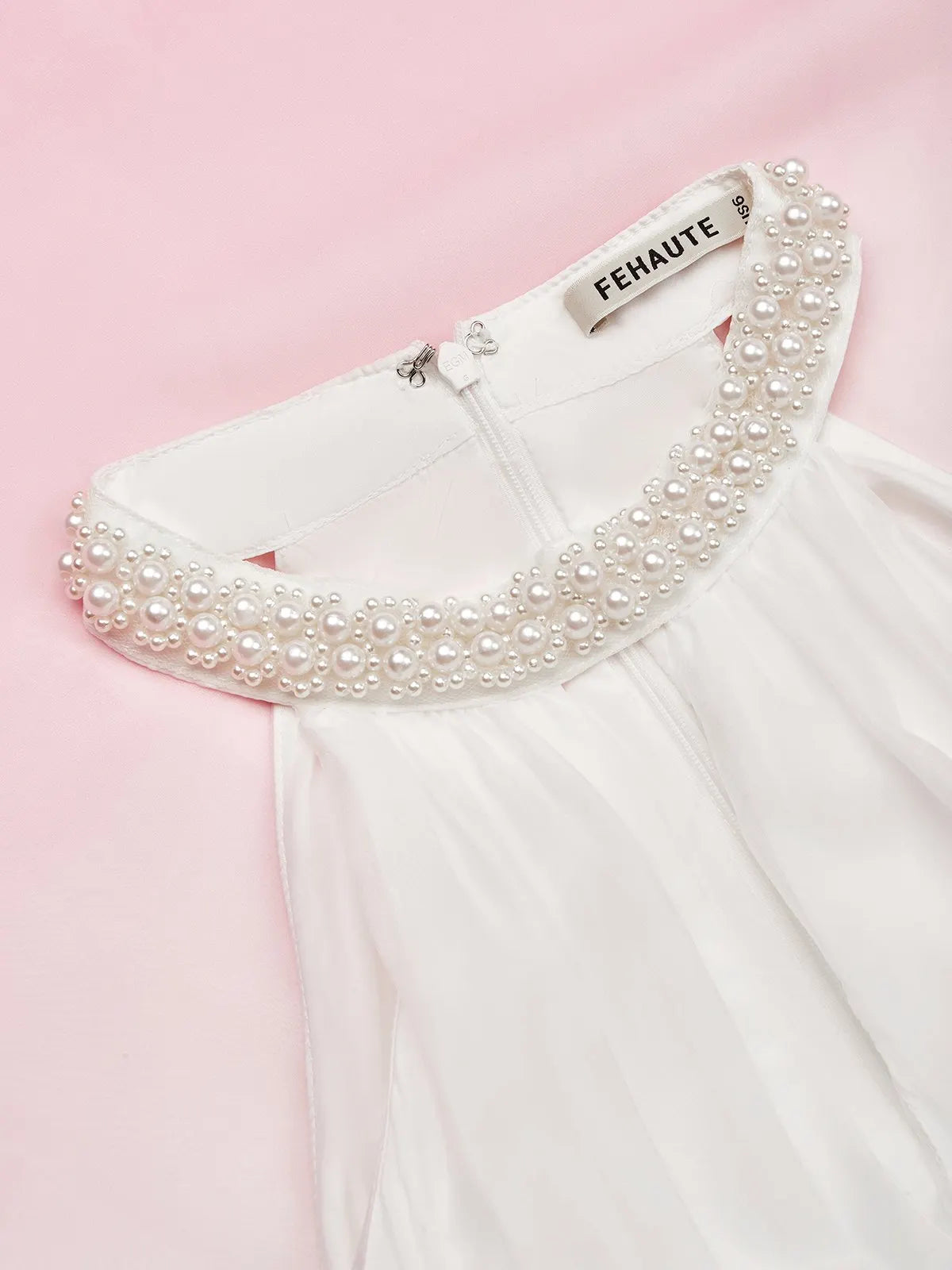 Pink Chiffon Halter Ombre Imitation Pearls Cut Out Sleeveless A-Line Mock Neck Maxi Dress