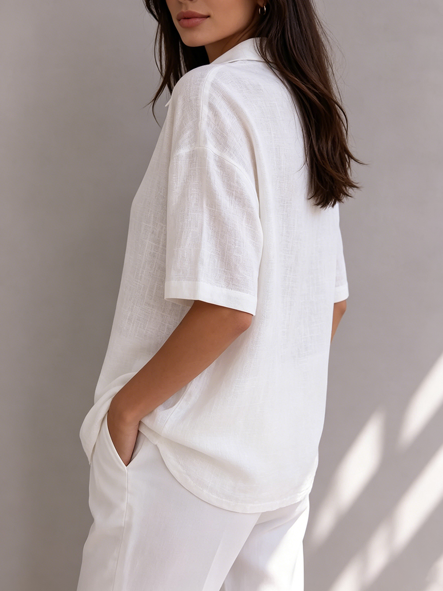 Casual & Cozy Cotton-linen Polo Blouse