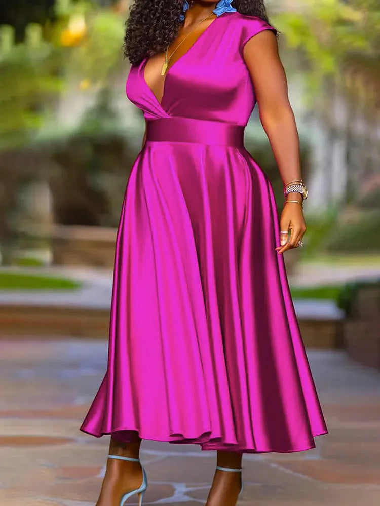 Casual Sleeveless Plunging Pleated Solid Color V-Neck Maxi Dresses