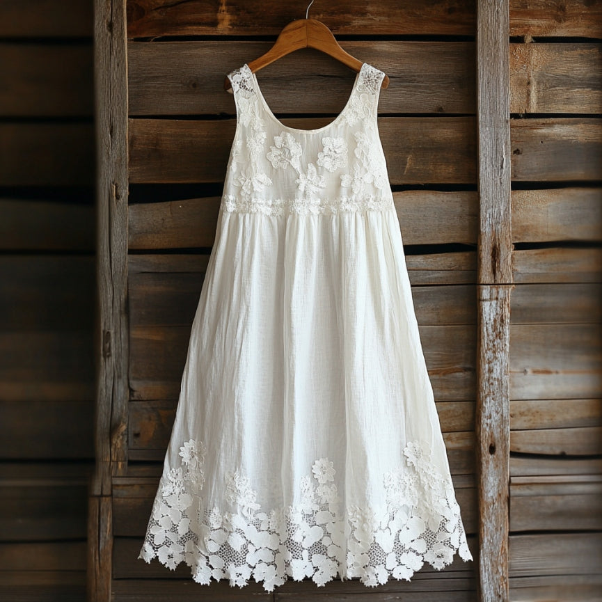 Vintage Floral Lace Art Linen Tank Dress