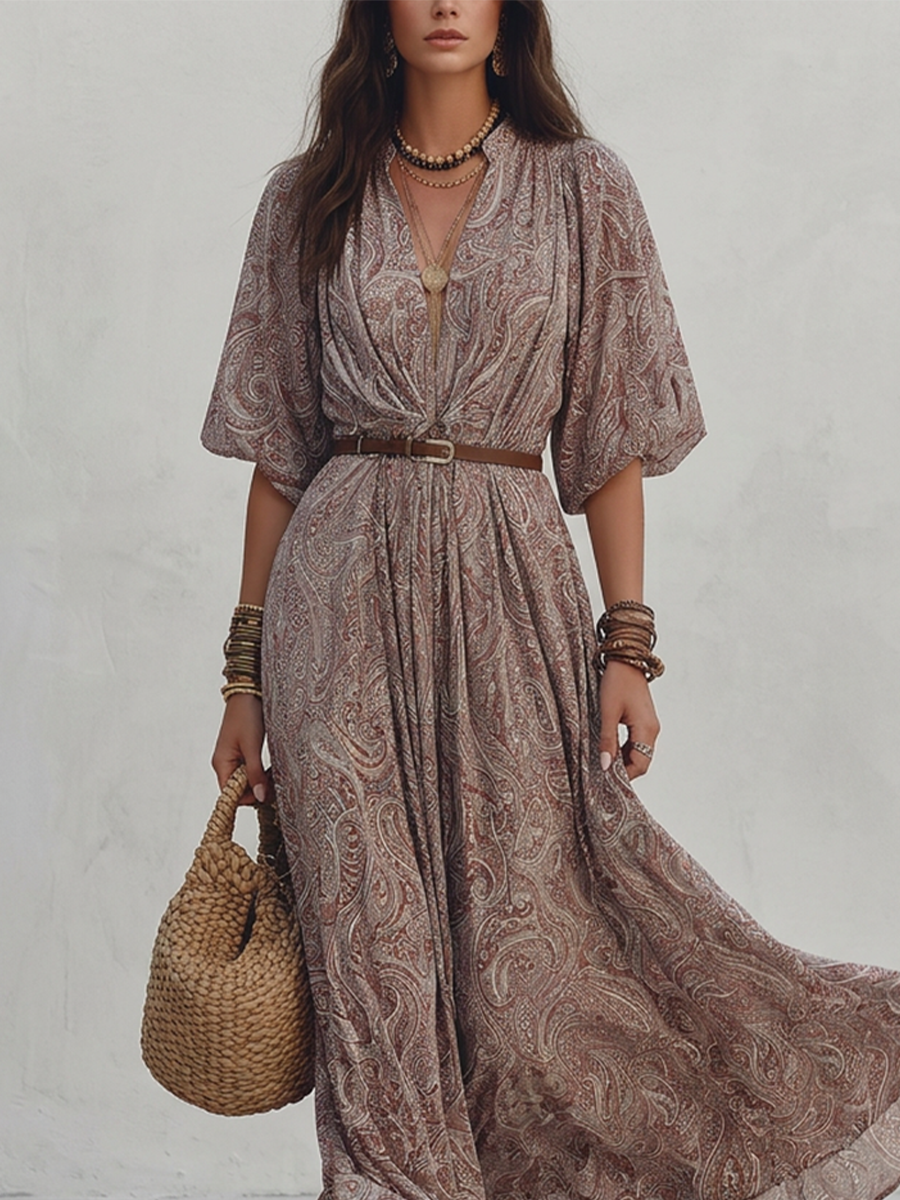 Paisley Breeze Belted Maxi Dress