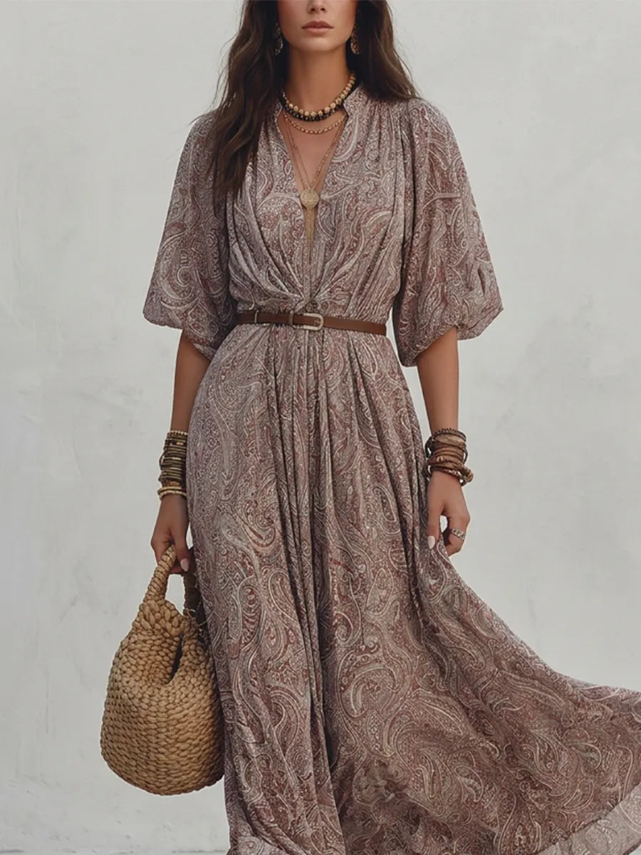Paisley Breeze Belted Maxi Dress