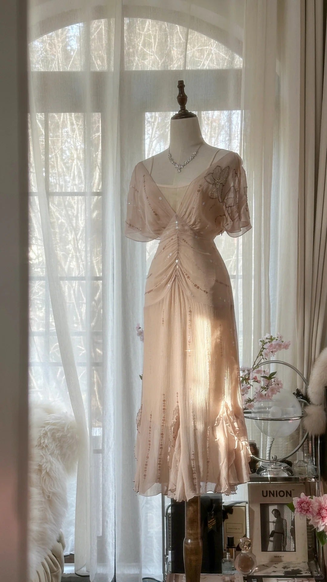 Lit Pink Romantic Gorgeous Exquisite Elegant Beaded Long Chiffon Evening Dress Prom Dress Prom Dress Birthday Vacation Party Dress 4046