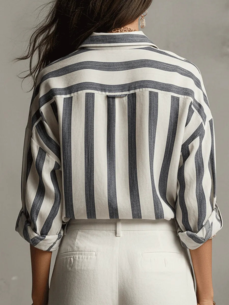Casual Striped Cotton And Linen Long-Sleeved Shirt