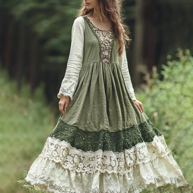 Vintage Vintage Embroidered Lace Art Maxi Dress