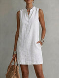 Women's Sleeveless Stand-collar Cotton Dress