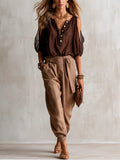 Bohemian Brown Off The Shoulder Top And Lantern Pants Set