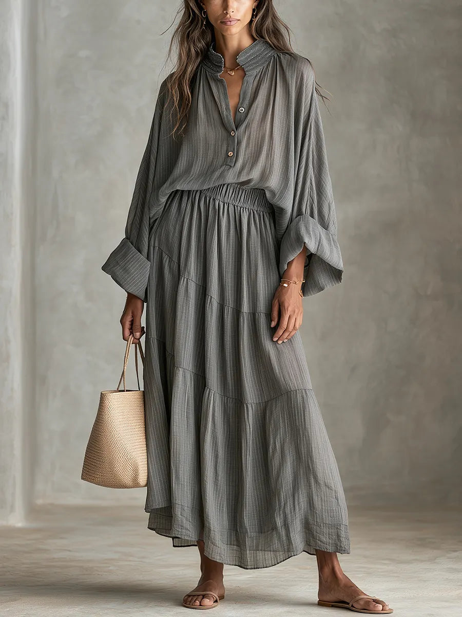 Bohemian Gray Textured Skirt Suit