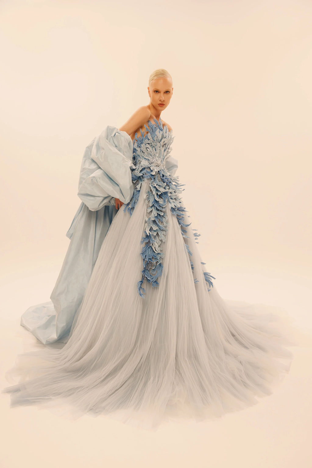 SELINE puffy sleeves oceanic elegance pleated maxi dress
