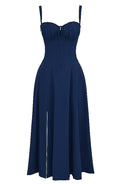 Bustier Corset A Line Midi Dress Navy Blue