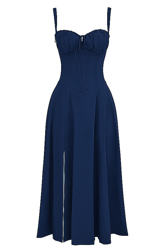 Bustier Corset A Line Midi Dress Navy Blue