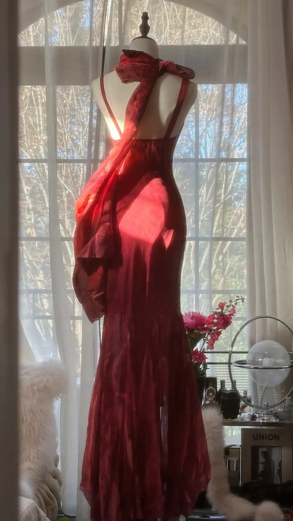 Vintage Evening Dresses, Burgundy Sleeveless Long Party Gowns  25523