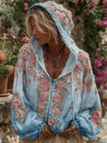 Bohemian Style Pink Rose Vintage Zip-up Hoodie
