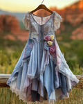 Summer Vintage Floral Lace Patchwork Dress 88ed