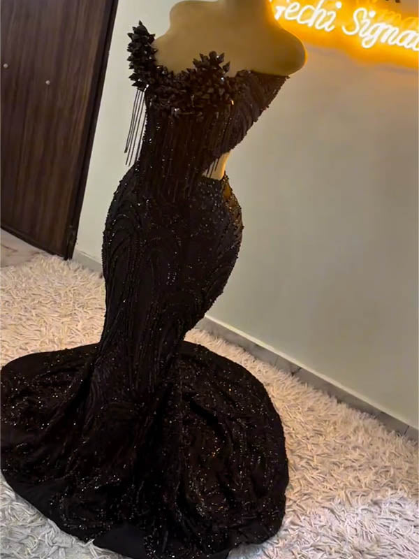 Shiny Sequinned Sleeveless tasseled Tube Mermaid Maxi Dresses