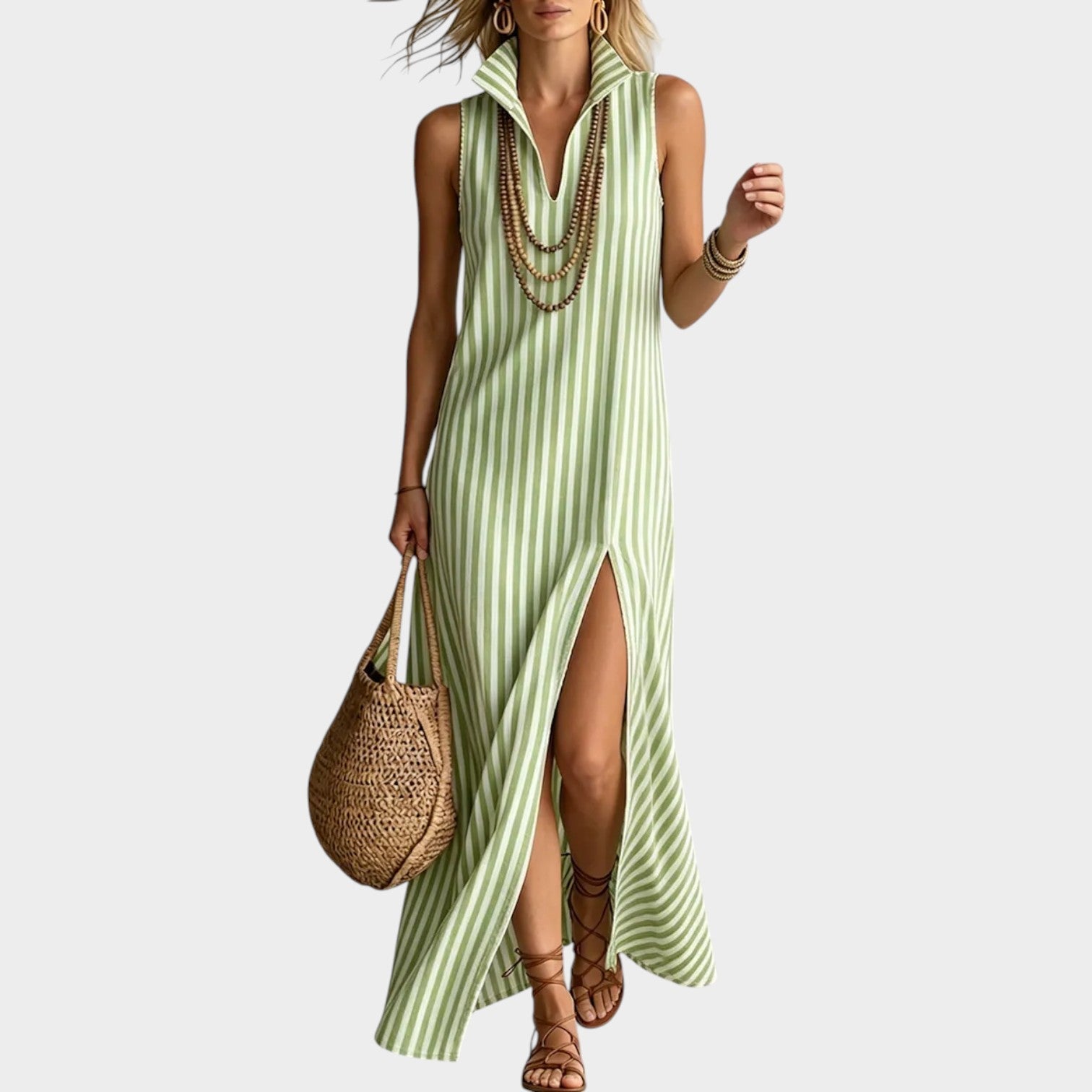 Striped Sleeveless Resort Maxi Dress