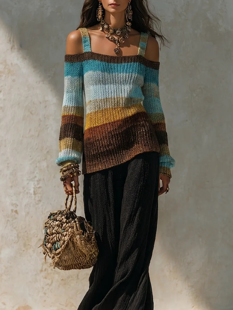 Tummy-Covering Asymmetric Knit Tunic & Palazzo Pants Outfit Set