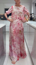Women's Round Neck Floral Elegant Suit