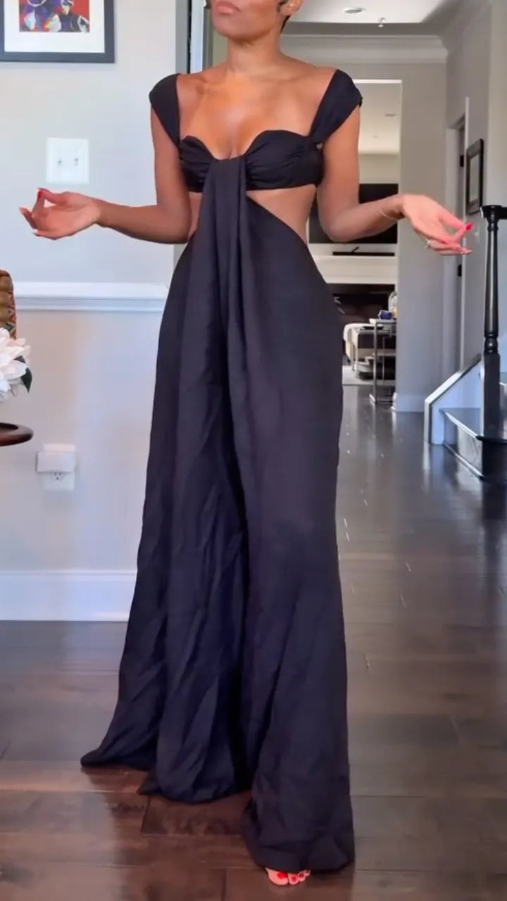 Cutout Tie‑Front Wide Leg Jumpsuit