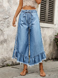 Fringed Ruffle Hem Denim Culottes