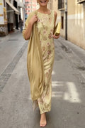 Women's Satin Long Cardigan & Printed Dress Set