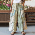 Vintage Floral Patchwork Linen Blend Casual Pants