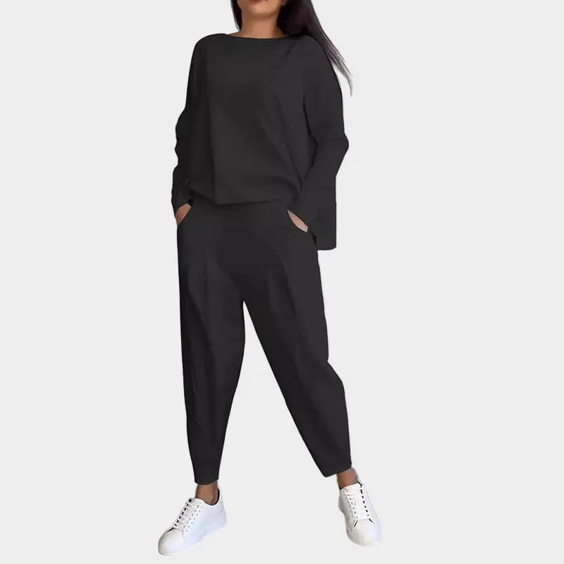 Blouse and Trousers Set with Airy Elegance
