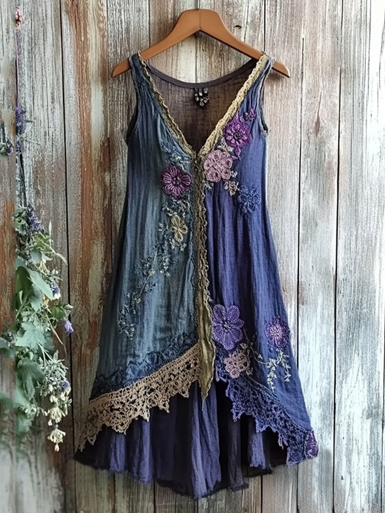 Vintage Floral Lace Gradient Art Comfy Tank Dress