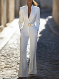 Ivory Belted Power Jumpsuit